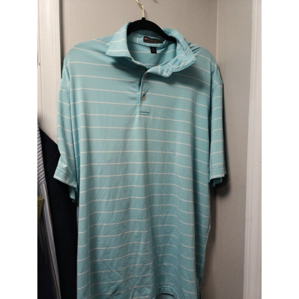 Peter Millar Summer Comfort Golf Polo XL Light Blue White Stripes Short Sleeve - Picture 2 of 6
